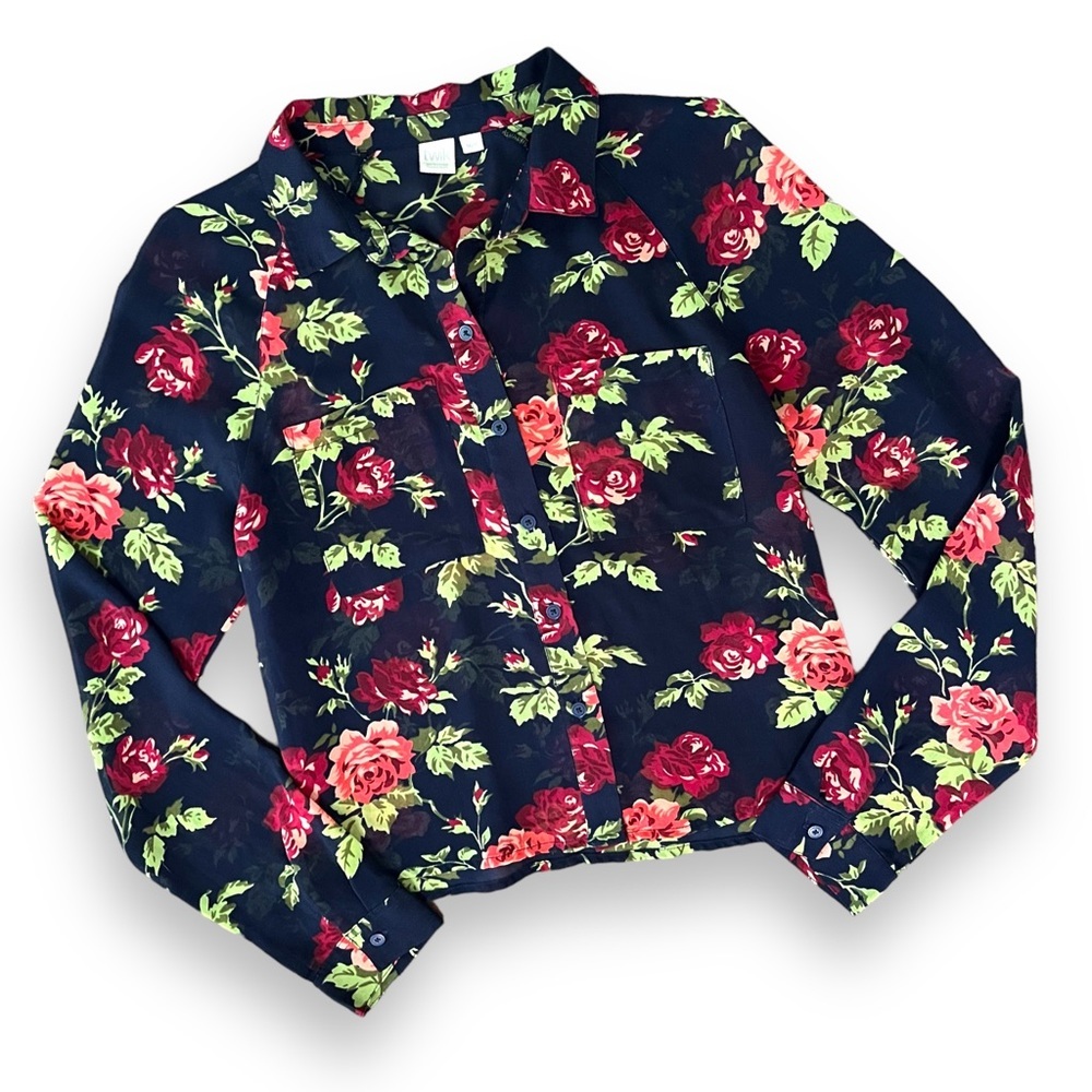 3/$30 Floral Sheer Button Down Blouse